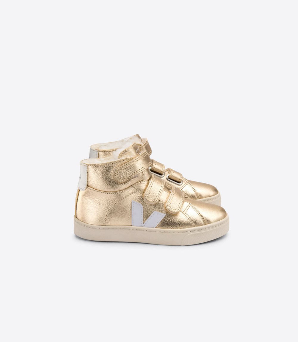 Veja Trainers Kids Gold/White - Esplar Mid Leather - EMHI-63075